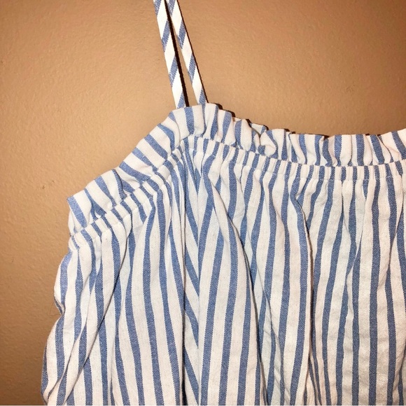 SugarLips Boho Cold Shoulder Tassel Lace Stripe Top Blue White XS - Picture 6 of 6